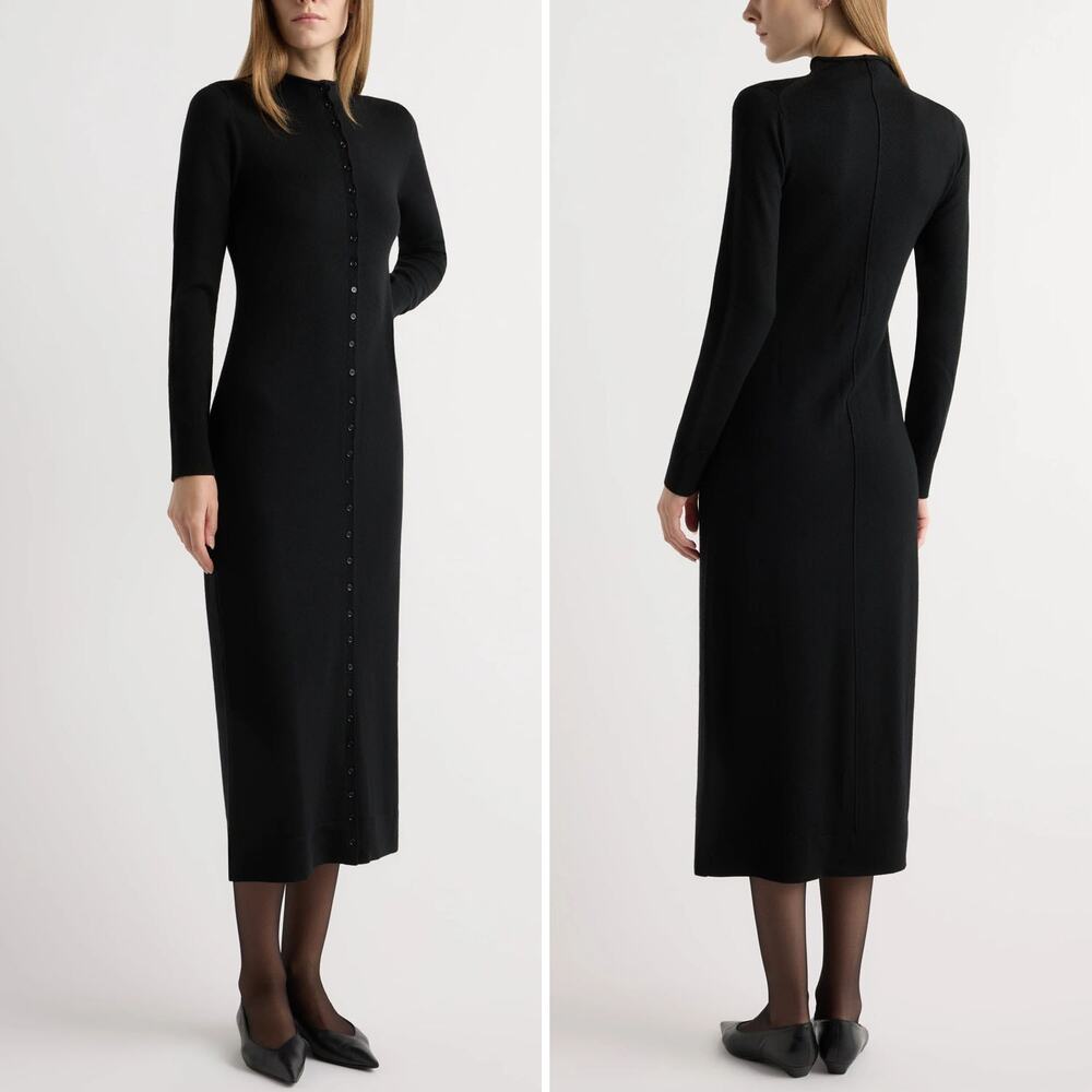 Modern Citizen Black Charu Wool Knit Button Front Maxi Dress 1X Minimalist
